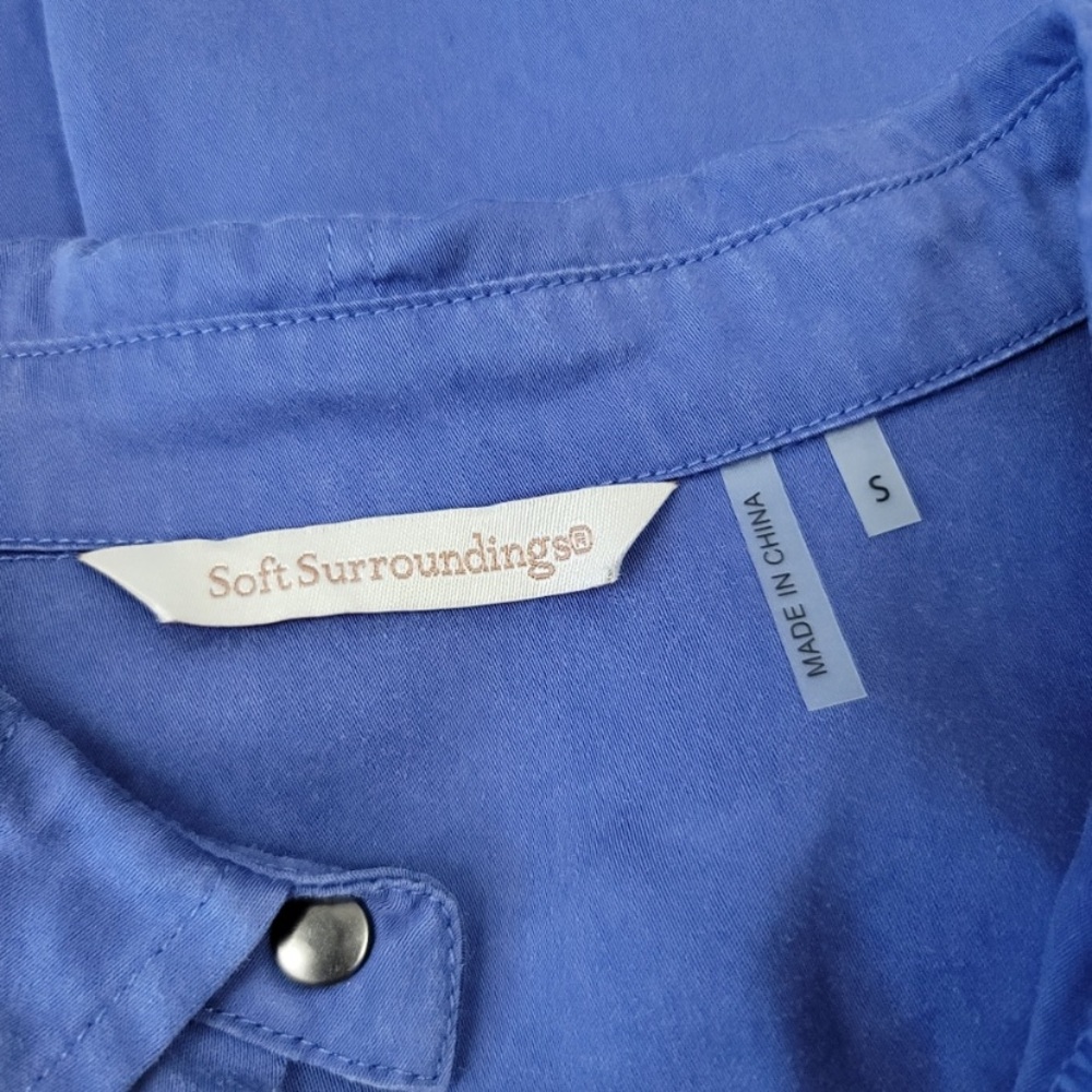 Soft Surroundings Blue Sleeve Tencel Snap Tab Tunic Shirt Denim Embroidered S - Picture 8 of 11